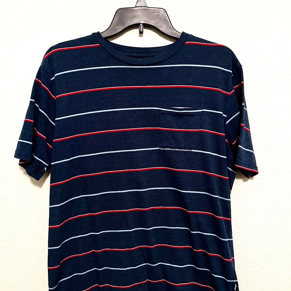 Oakley Men’s Red & Blue Striped Shirt with Front Pocket - Size Medium